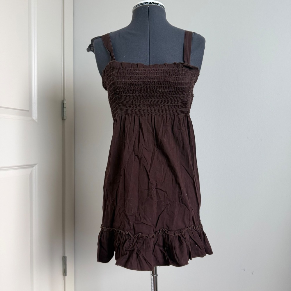 Vintage Y2K Brown Cotton Smocked Babydoll Top